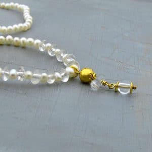 White pearl and clear Quartz 24k gold necklace