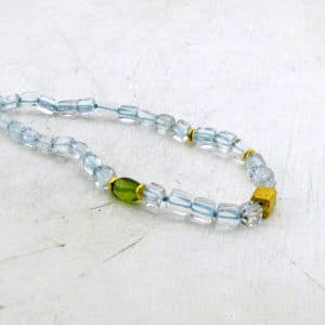 24k gold Aquamarine and Peridot beads necklace