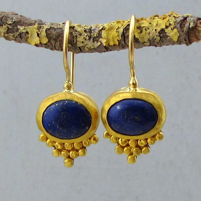 Blue Lapis Lazuli 24k gold dangle earrings