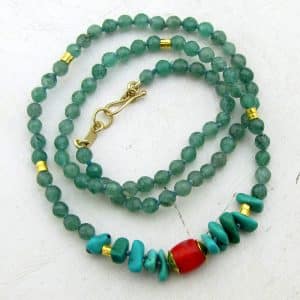 Aventurine Turquoise 24k gold beads necklace