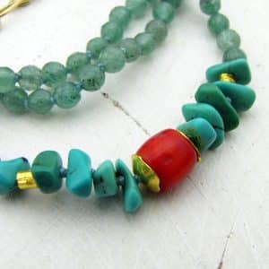 Aventurine Turquoise 24k gold beads necklace