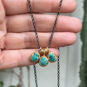 Turquoise solid 24k gold and silver necklace