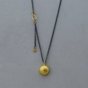 Hammered Dome 22k gold pendant on silver chain