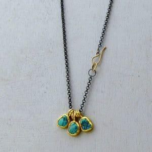 Turquoise solid 24k gold and silver necklace