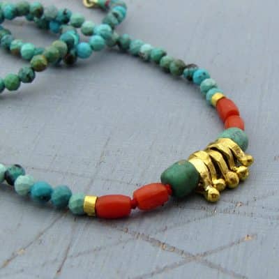 Turquoise 24k gold beads necklace