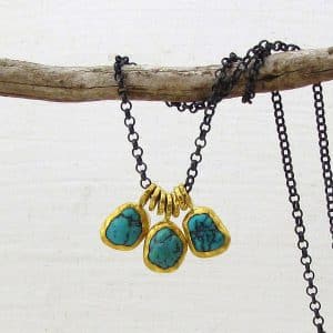 Turquoise solid 24k gold and silver necklace