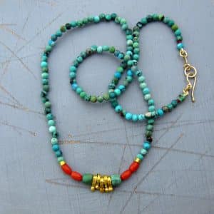 Turquoise 24k gold beads necklace