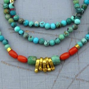 Turquoise 24k gold beads necklace