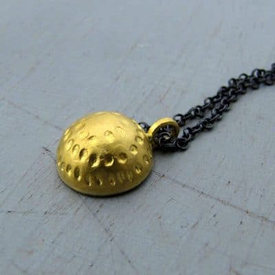 Hammered Dome 22k gold pendant on silver chain