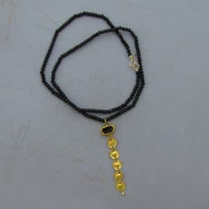 Rough Black Tourmaline and Spinel 24k gold necklace