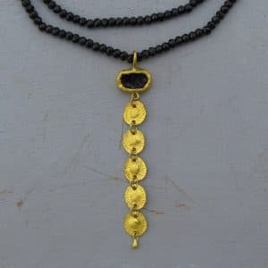 Rough Black Tourmaline and Spinel 24k gold necklace