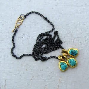 Turquoise solid 24k gold and silver necklace