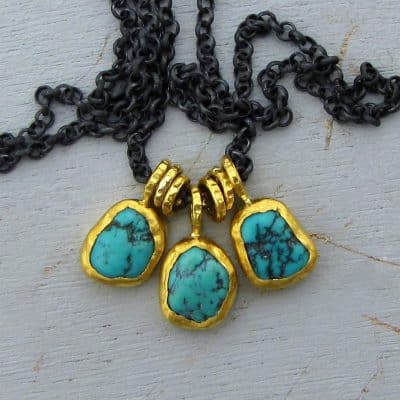 Turquoise solid 24k gold and silver necklace