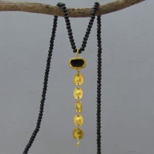 Rough Black Tourmaline and Spinel 24k gold necklace