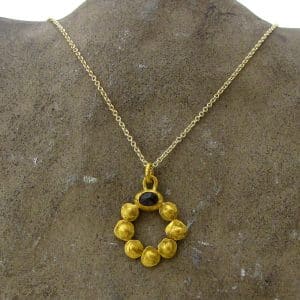 24k gold Blue Spinel pendant on silver necklace