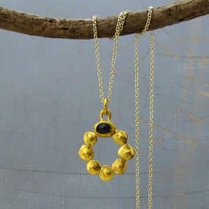 24k gold Blue Spinel pendant on silver necklace