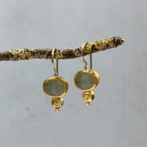 Handmade 24k gold Grepolite dangle earrings