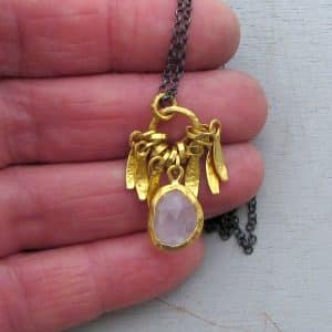 24k gold white Moonstone charms necklace