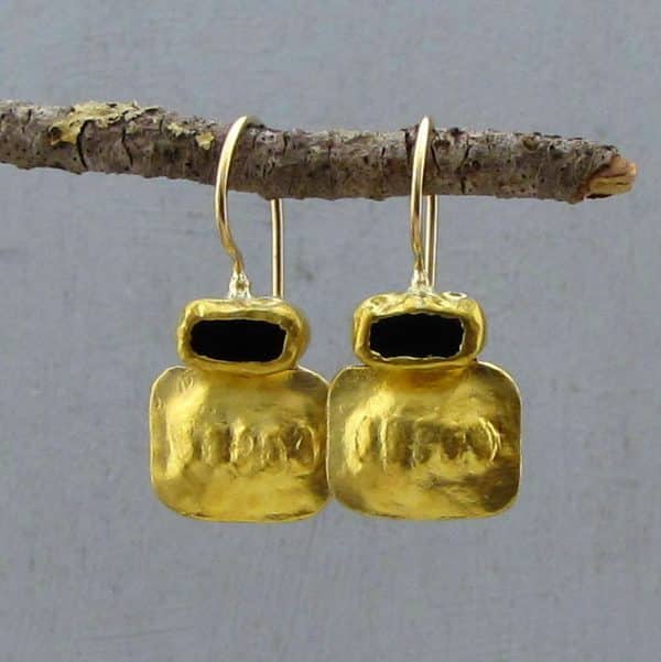 Onyx 24k gold earrings