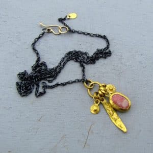 Thulite 24k gold charms necklace