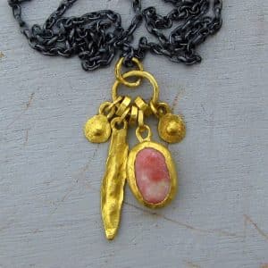 Thulite 24k gold charms necklace