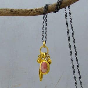 Thulite 24k gold charms necklace