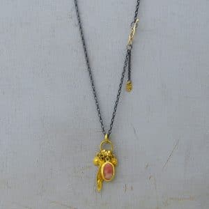 Thulite 24k gold charms necklace