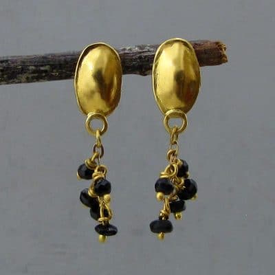 Black Spinel dangle 24k gold earrings