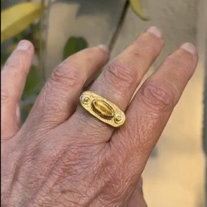 Solid 24k gold & silver Citrine signet ring