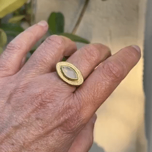 Rough Rainbow Moonstone 24k gold and silver signet ring