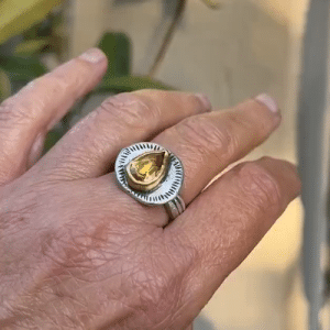 Rustic Citrine 24k gold and silver stacking ring