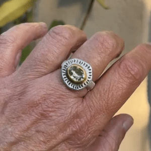 Rustic 24k Gold and Silver green Amethyst ring