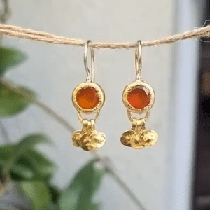 Handmade 24k gold Carnelian dangle earrings