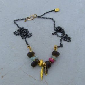 Solid 24k Gold and Gemstone Beads Necklace