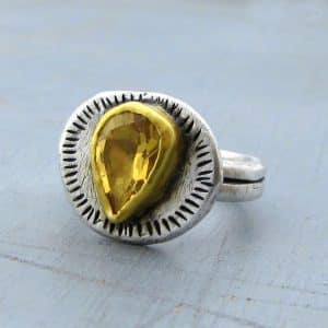 Rustic Citrine 24k gold and silver stacking ring