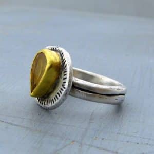 Rustic Citrine 24k gold and silver stacking ring