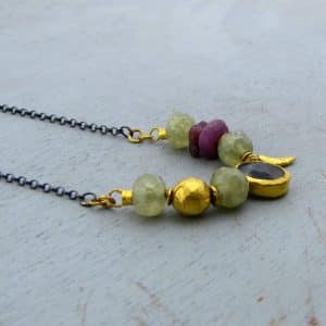 24k Gold Garnet, Agate and Ruby beads necklace