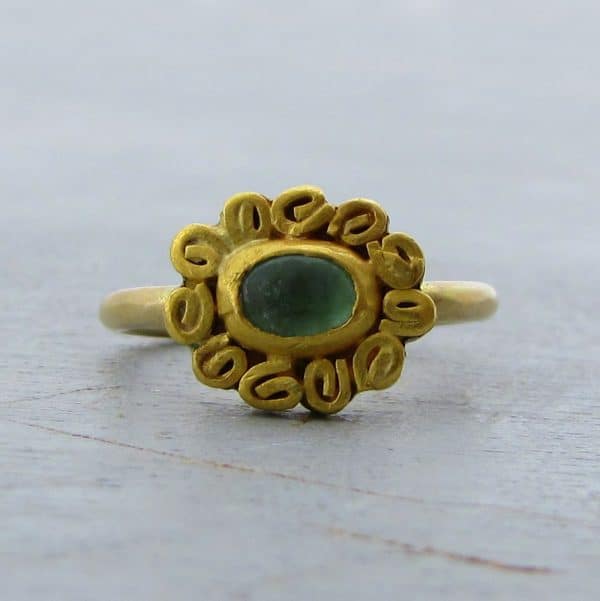 Oval green Tourmaline 22k gold stacking ring