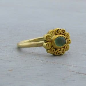 Oval green Tourmaline 22k gold stacking ring