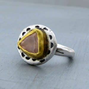 Rustic Rose Quartz stacking 24k gold and silver ring