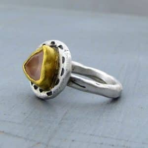 Rustic Rose Quartz stacking 24k gold and silver ring