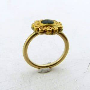 Oval green Tourmaline 22k gold stacking ring