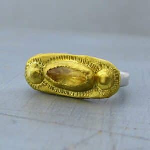 Solid 24k gold & silver Citrine signet ring