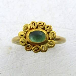 Oval green Tourmaline 22k gold stacking ring