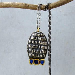 Handmade rustic silver 24k gold & Lapiz Lazuli necklace