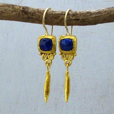 Handmade Lapis Lazuli 24k gold earrings