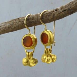 Handmade 24k gold Carnelian dangle earrings