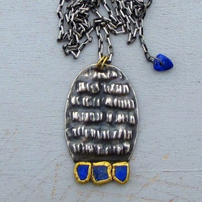 Handmade rustic silver 24k gold & Lapiz Lazuli necklace