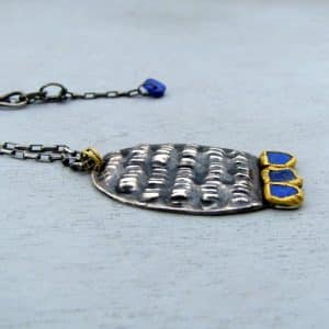 Handmade rustic silver 24k gold & Lapiz Lazuli necklace