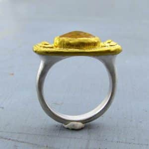 Solid 24k gold & silver Citrine signet ring